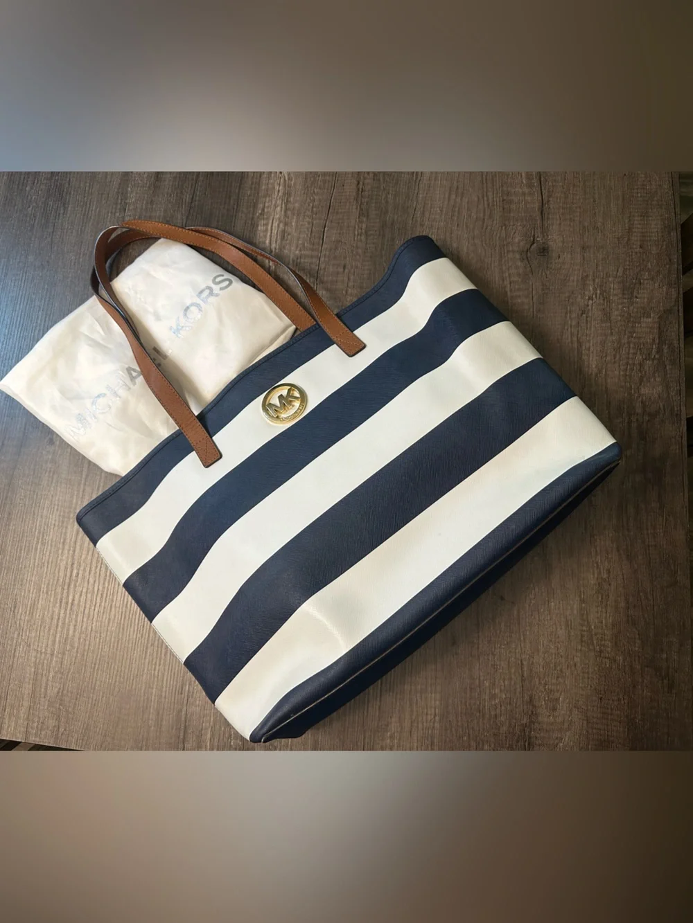 Michael Kors Navy and White Striped Tote Bag